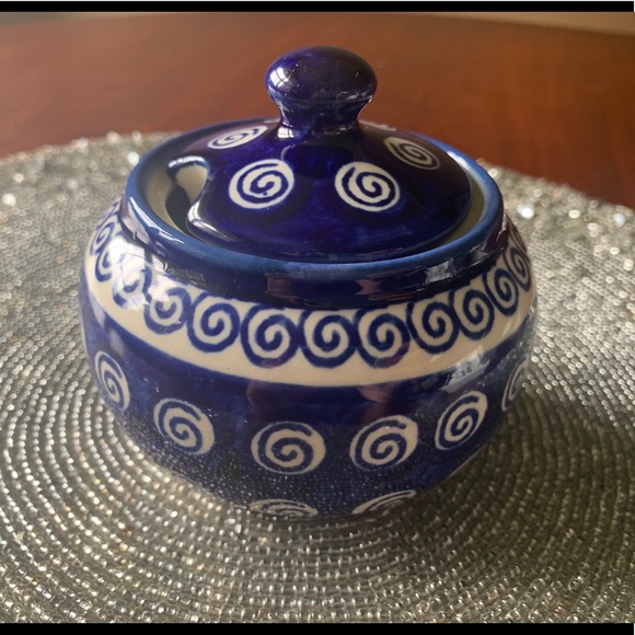 Boleslaweic Polish pottery handmade sugar bowl. Beautiful!❣️ - Picture 1 of 6